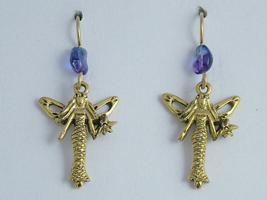 Gold tone pewter Fairy dangle earrings-14k gf earwires- fairies, fey, fantasy