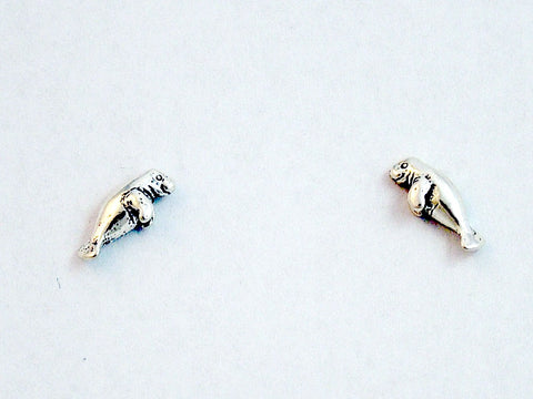 Sterling Silver & Surgical Steel small manatee stud earrings-dugong, manatees