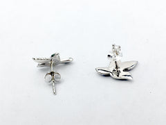 Sterling Silver Small flying Bird stud earrings-Birds, studs, 1/2 inch