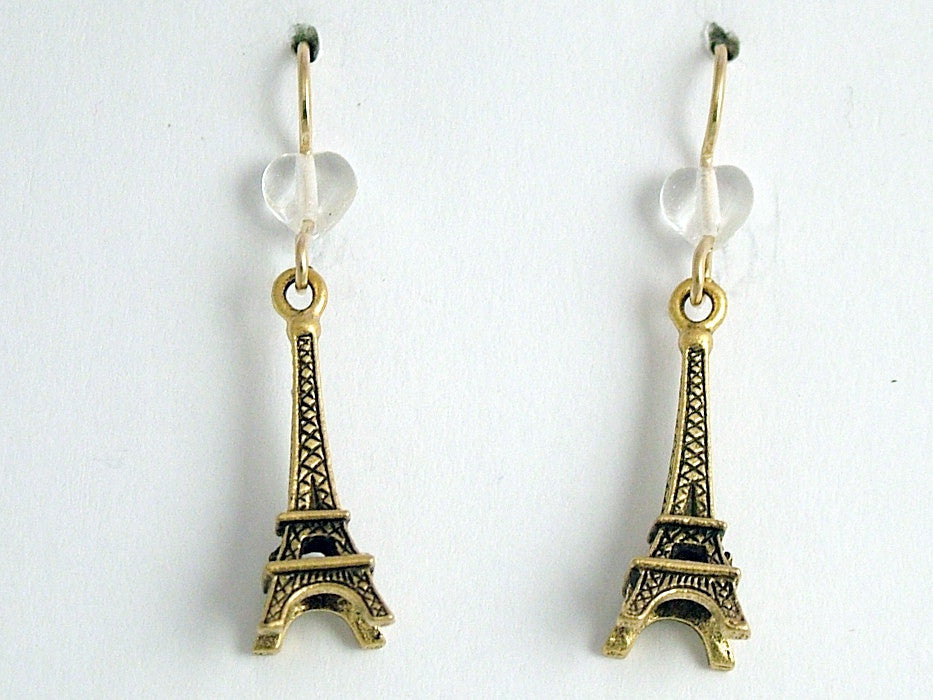 Gold tone Pewter &14kgf  Eiffel Tower dangle earrings-Paris , travel, La Tour