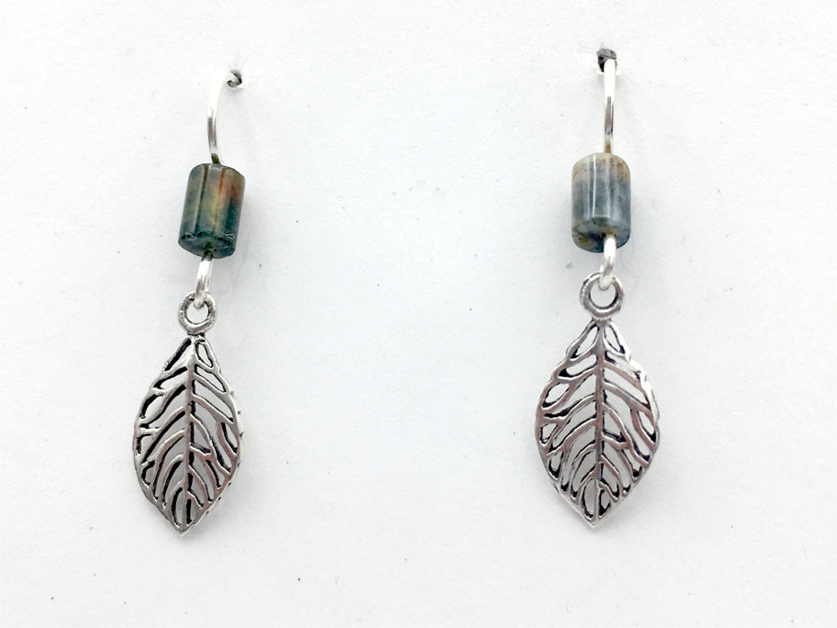 Sterling Silver lacy open leaf dangle earrings- tree, nature , leaves, moss agate,
