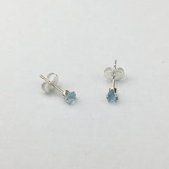 Sterling silver tiny 3mm London Blue Topaz stud earrings-studs, faceted,