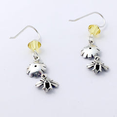 Sterling silver bee & sunflower dangle earrings-keeping-honey-bees-insect-garden