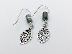 Sterling Silver lacy open leaf dangle earrings- tree, nature , leaves, moss agate,