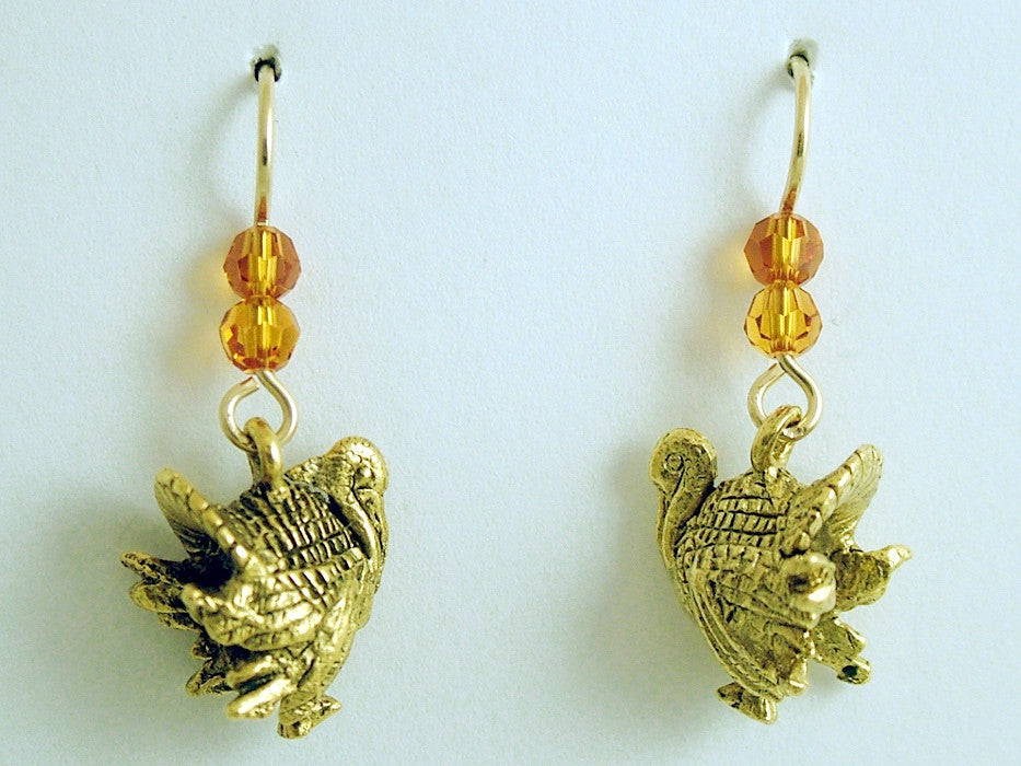 Goldtone Pewter & 14k GF Turkey dangle Earrings-Thanksgiving- Bird- Turkeys