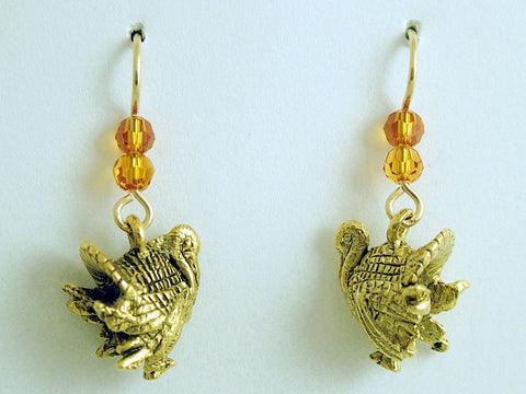 Goldtone Pewter & 14k GF Turkey dangle Earrings-Thanksgiving- Bird- Turkeys