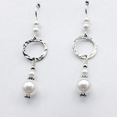 Sterling Silver  hammered circle Earrings-dangle, glass pearls