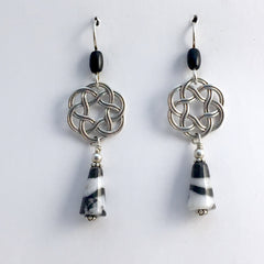 Sterling Silver Large Round Celtic Knot dangle earrings- Zebra Jasper, obsidian