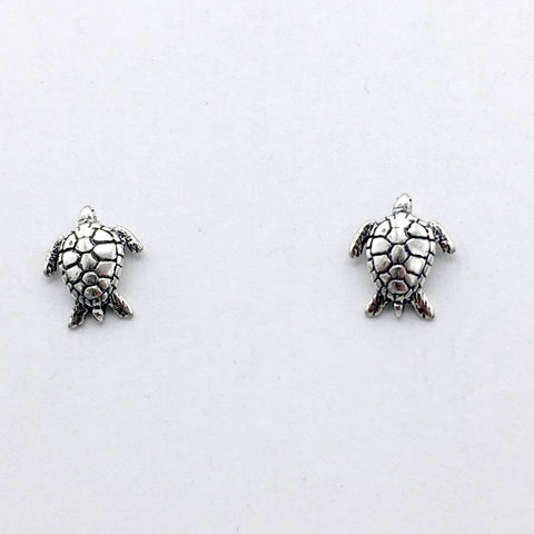 Sterling Silver and Surgical Steel sea turtle stud earrings-turtles, ocean