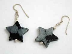 Sterling silver large Snowflake Obsidian Star dangle earrings- Stars,astronomy