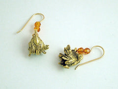 Goldtone Pewter & 14k GF Turkey dangle Earrings-Thanksgiving- Bird- Turkeys