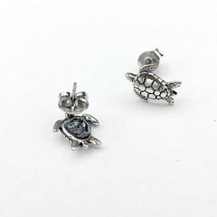 Sterling Silver and Surgical Steel sea turtle stud earrings-turtles, ocean