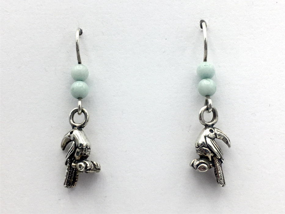 Sterling silver  3-D Toucan on branch dangle earrings-amazonite- toucans, bird