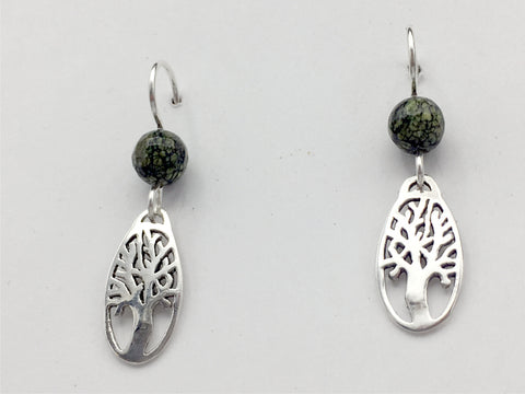 Sterling silver oval tree silhouette dangle earrings-trees, Russian Serpentine