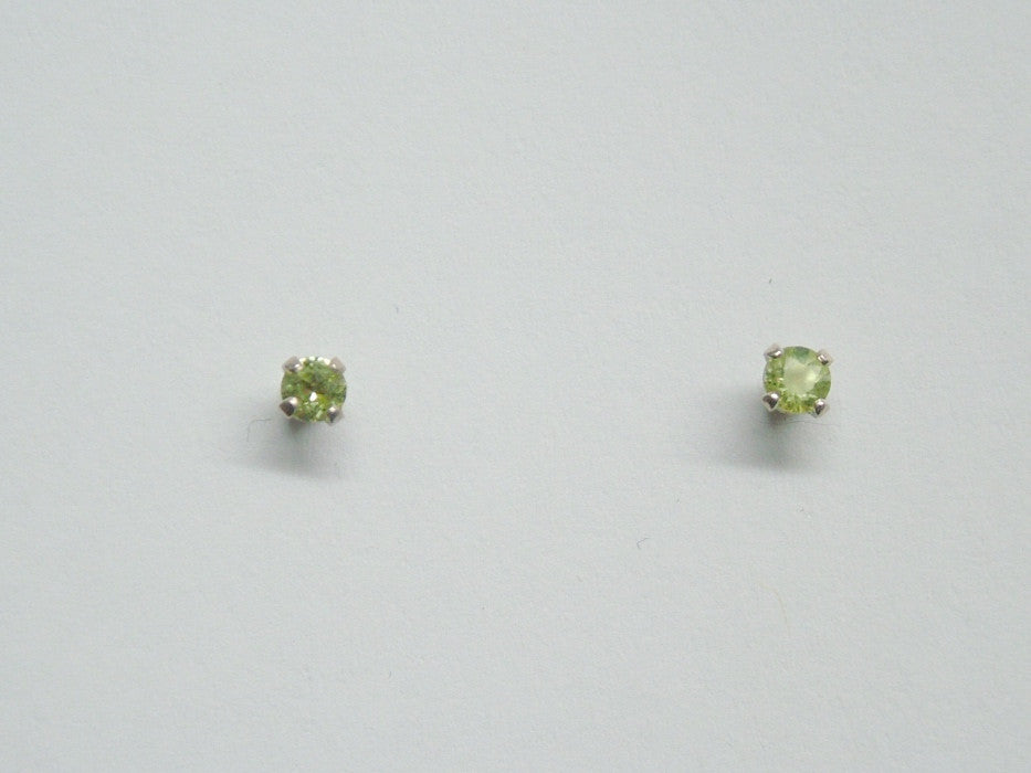 Sterling silver tiny 3mm Peridot stud earrings-studs, peridots,August birthstone