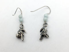 Sterling silver  3-D Toucan on branch dangle earrings-amazonite- toucans, bird