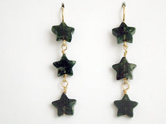 14k gold filled wire & Moss Agate 3 star bead dangle earrings-2 inch long, stars