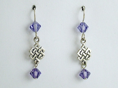 Sterling Silver Celtic knot dangle Earrings-Tibetan endless,purple crystal,knots