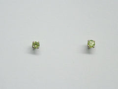 Sterling silver tiny 3mm Peridot stud earrings-studs, peridots,August birthstone