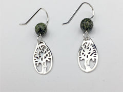 Sterling silver oval tree silhouette dangle earrings-trees, Russian Serpentine