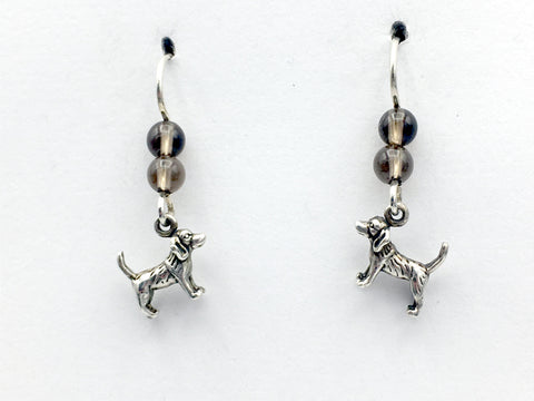 Sterling silver tiny Beagle dog dangle Earrings-dogs-beagles,canine,smoky quartz