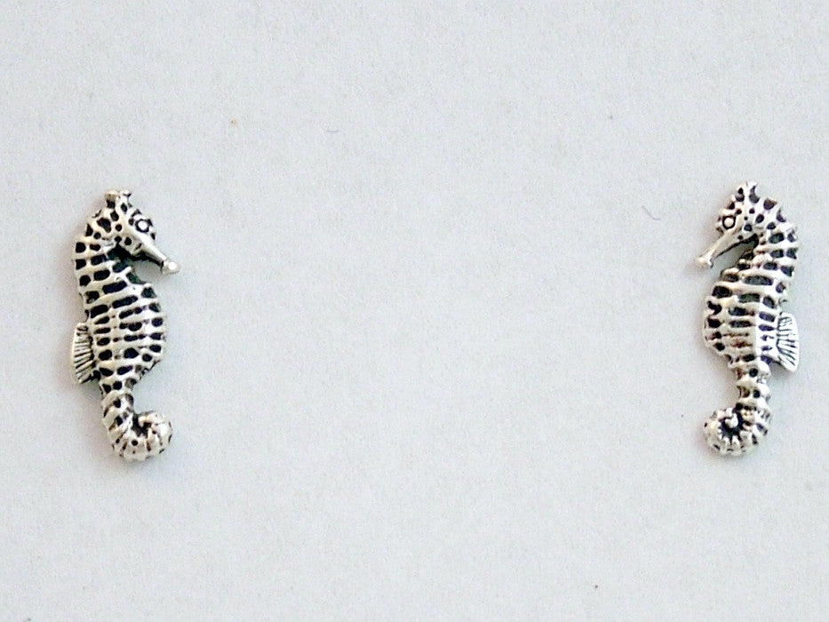 Sterling Silver and Surgical Steel tiny sea horse stud earrings-seahorse- ocean