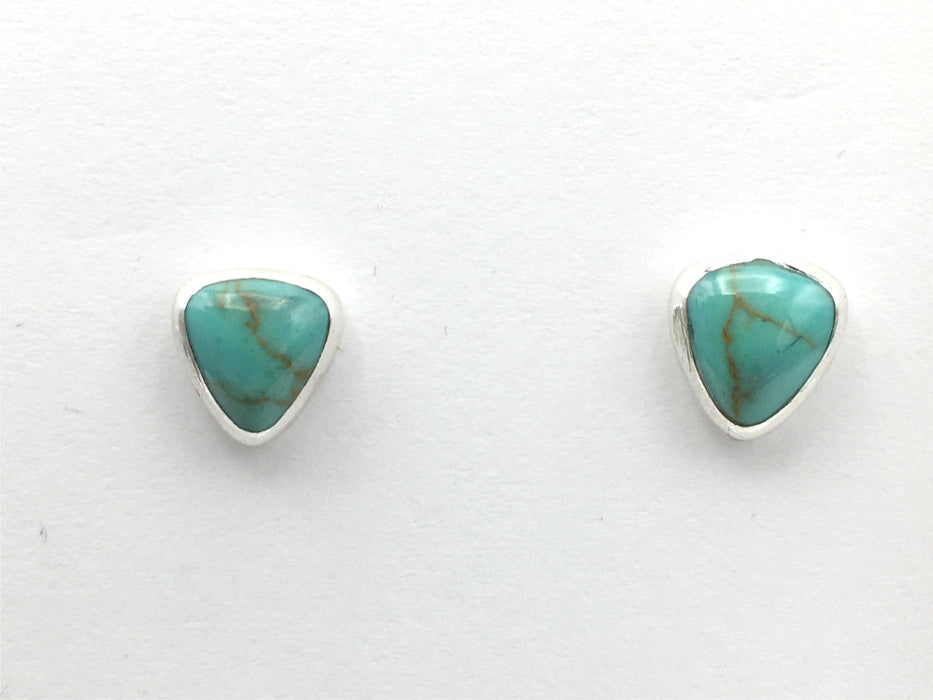 Sterling silver 8 mm Synthetic Turquoise triangle stud earrings-studs, 5/16 inch,