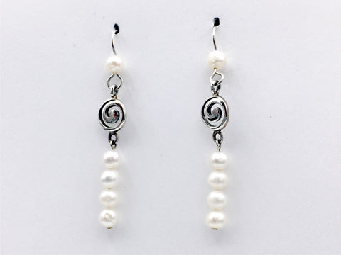 Sterling Silver Spiral Earrings-freshwater pearls, Celtic, Spirals,  2 1/8" long
