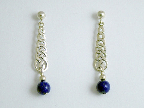 Sterling silver 4mm ball stud with Celtic knot braid dangle earrings- lapis lazuli