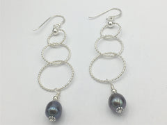 Sterling Silver 3 tier twisted wire circle Earrings-dangle, freshwater pearls