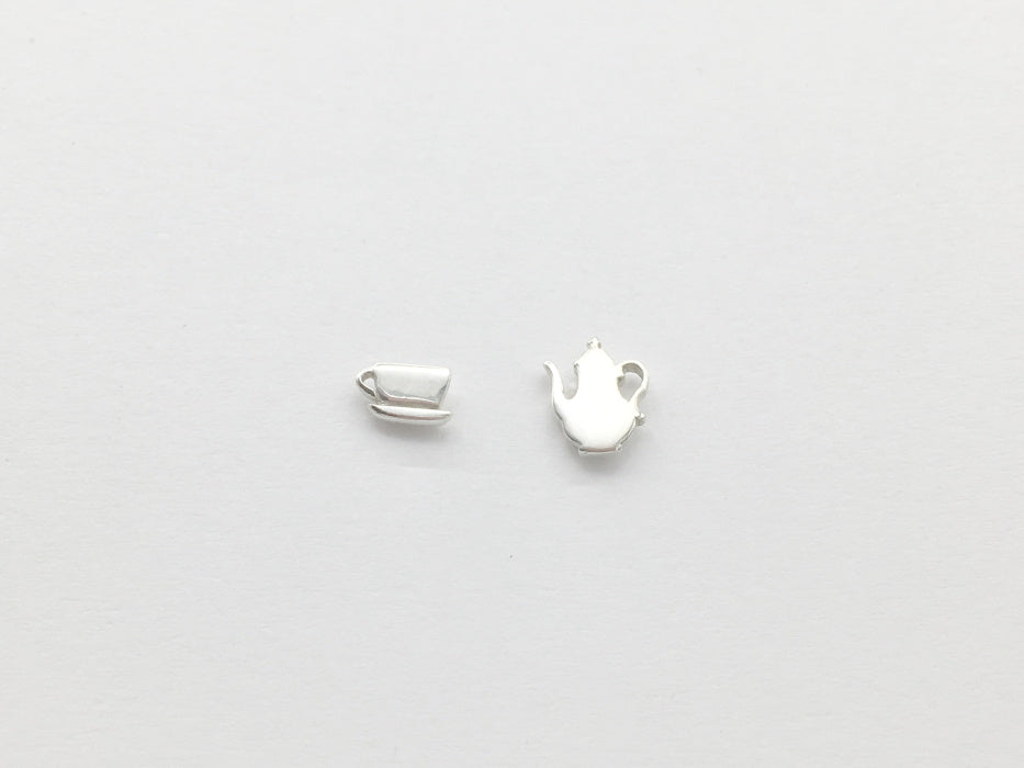 Sterling Silver tiny coffee pot and cup stud earrings, barista, tea, break,