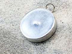 Sterling silver 25mm Round Pendant with Shells, Sand, Sea glass,  Sand Dollar, Surf City Stone Harbor New Jersey 95th Street Beach, tide pool,  beach comber, spiral