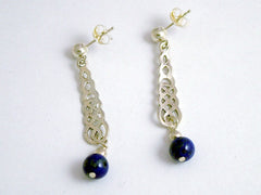 Sterling silver 4mm ball stud with Celtic knot braid dangle earrings- lapis lazuli
