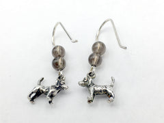 Sterling silver tiny Beagle dog dangle Earrings-dogs-beagles,canine,smoky quartz