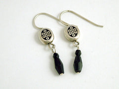 Pewter & Sterling Silver oval Celtic  knot dangle Earrings-black crystal, knots