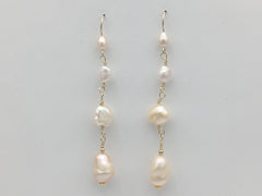 14k gold filled wire and Freshwater Pearl dangle earrings- 3 inches  long