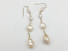 14k gold filled wire and Freshwater Pearl dangle earrings- 3 inches  long