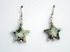 Sterling silver med. Tree Agate Star dangle earrings-green, brown,astronomy