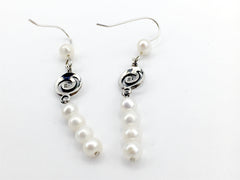 Sterling Silver Spiral Earrings-freshwater pearls, Celtic, Spirals,  2 1/8" long