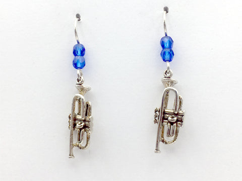 Sterling Silver trumpet dangle Earrings -music, instrument, horn, band,trumpets