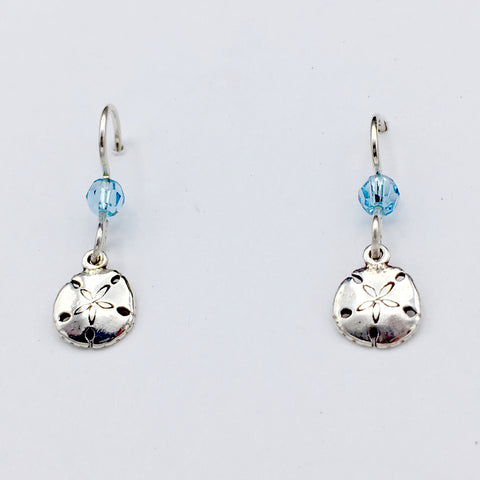 Sterling silver tiny sand dollar dangle earrings-ocean-beach -sea-sanddollar