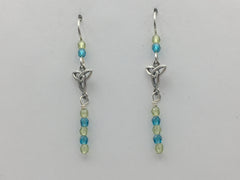 ﻿Sterling silver small Celtic Trinity knot dangle earrings- blue, green, knots