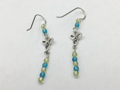﻿Sterling silver small Celtic Trinity knot dangle earrings- blue, green, knots