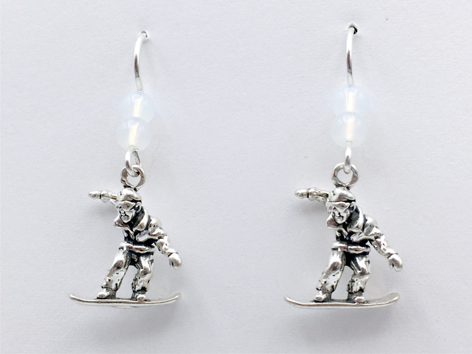 Sterling Silver 3-D Snowboarder dangle earrings-snow, winter, Snowboard, board