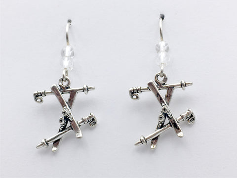 Sterling Silver crossed Ski, pole& ski boot dangle earrings-skiing-snow, downhill,winter