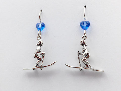 Sterling Silver Skier dangle earrings-boots, skiing-snow, downhill,winter