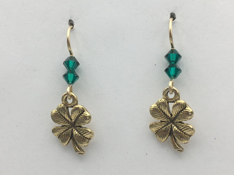 Gold tone Pewter & 14k gf 4 leaf clover dangle earrings-Good Luck-4H, clovers,