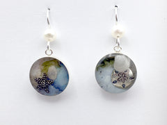 Sterling silver starfish, sanddollar, sand, sea plant and seashell earrings-ocean- sea shell,beach,shore, beach comber, tidepool,  tide pool, alcohol ink, LBI, New Jersey, shore
