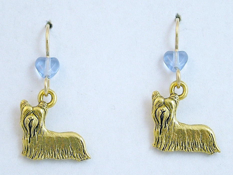 Gold tone pewter yorkie terrier dog dangle earrings-silky, terriers, Skye,dogs