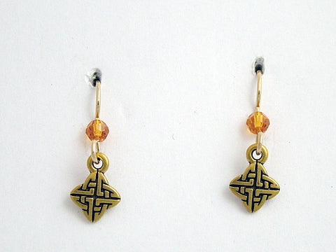 Gold tone Pewter &14k gold filled small Celtic knot earrings- topaz crystal